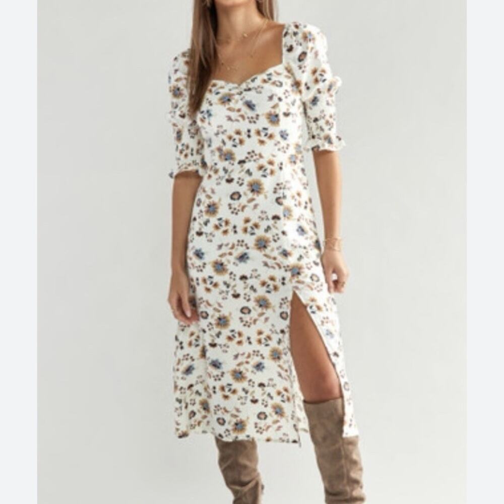 Audrey Parks x Francescas size small floral ivory midi dress cottage romantic bo